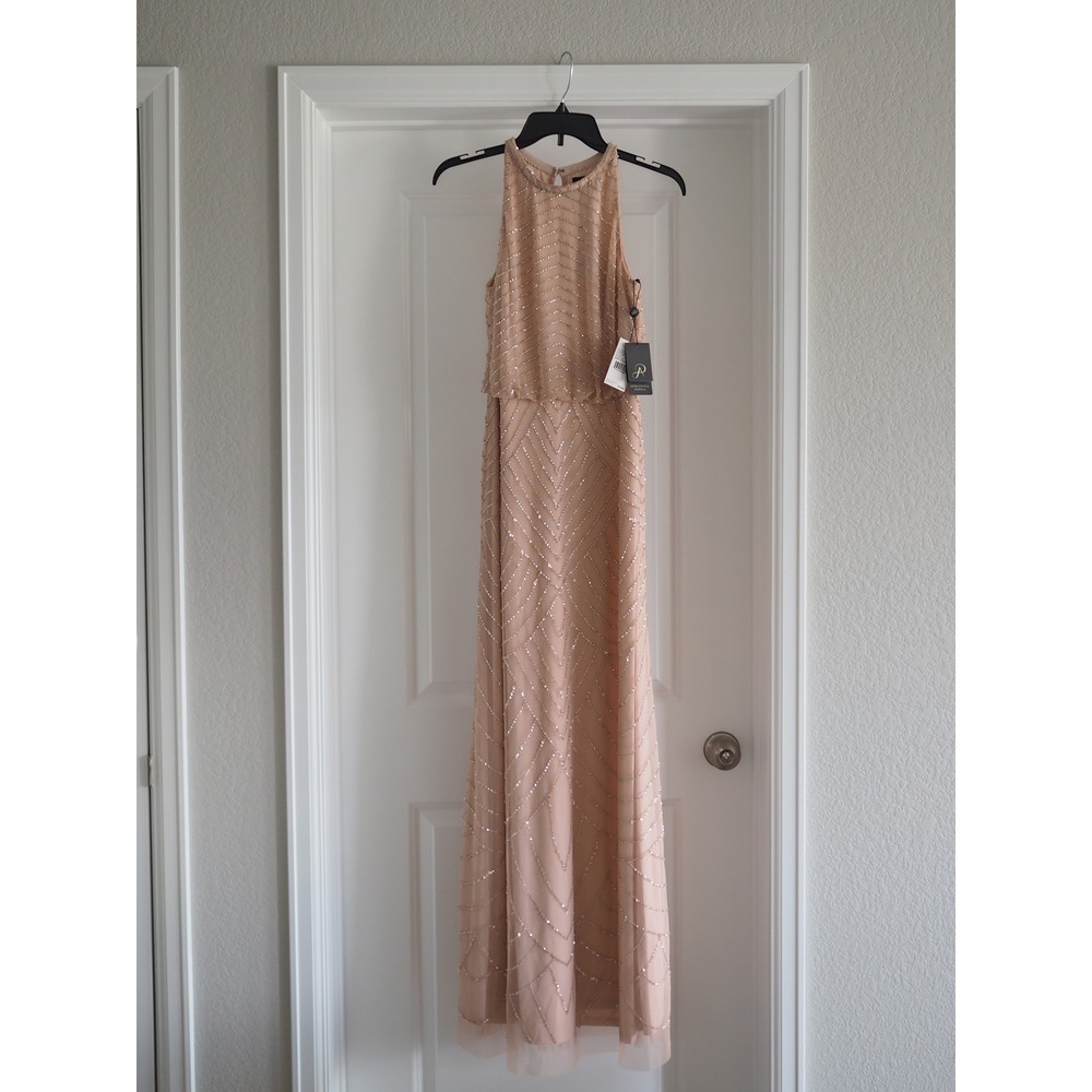 NEW Adrianna Papell Beaded Halter Blush Pink Gown Formal Dress 4 NEW Art Deco - Picture 5 of 16